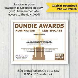 Dundie Awards Certificate - the Office TV Printable Certificate - Tv ...