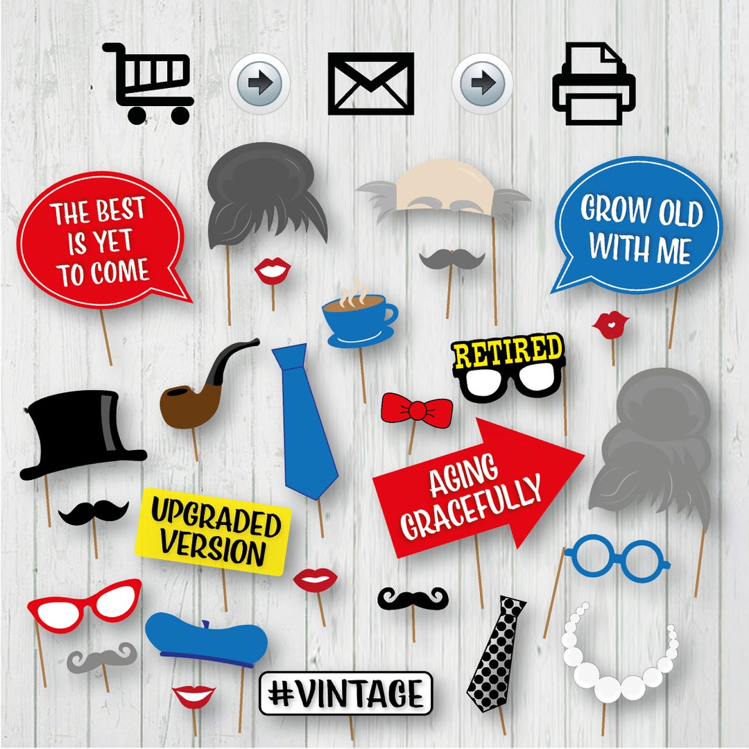 Growing Old Photo Booth Props Retirement Printable Party Photobooth