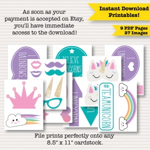 Unicorn Party Printable Photo Booth Props Unicorn Party Decorations Unicorn Party props, rainbow party decor instant download DIY image 2