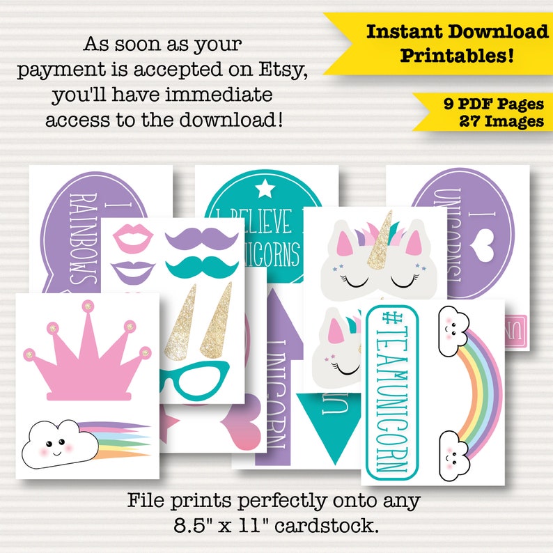 Unicorn Party Printable Photo Booth Props Unicorn Party Decorations Unicorn Party props, rainbow party decor instant download DIY image 2