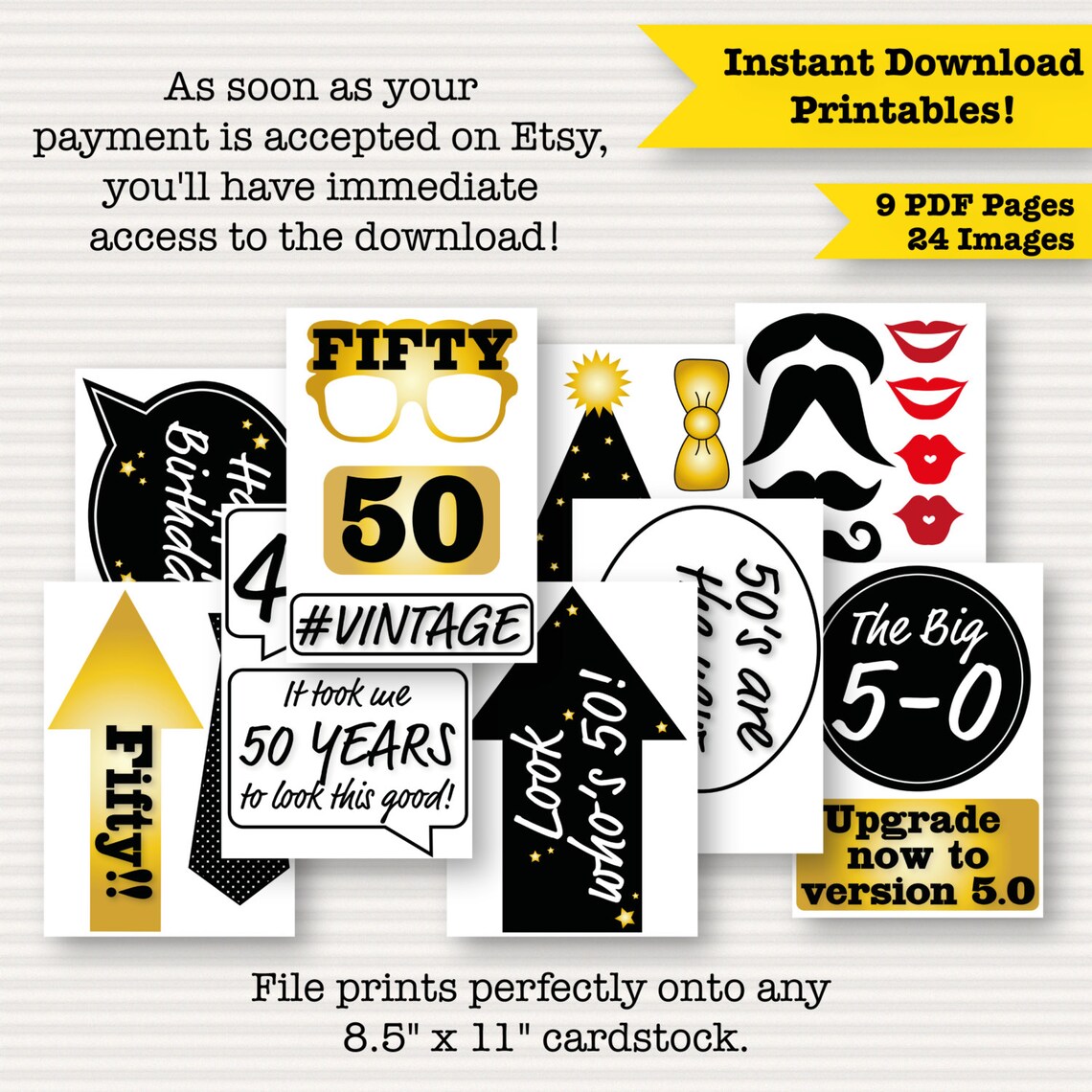 50th Birthday Party Printable Photo Booth Props Glasses - Etsy