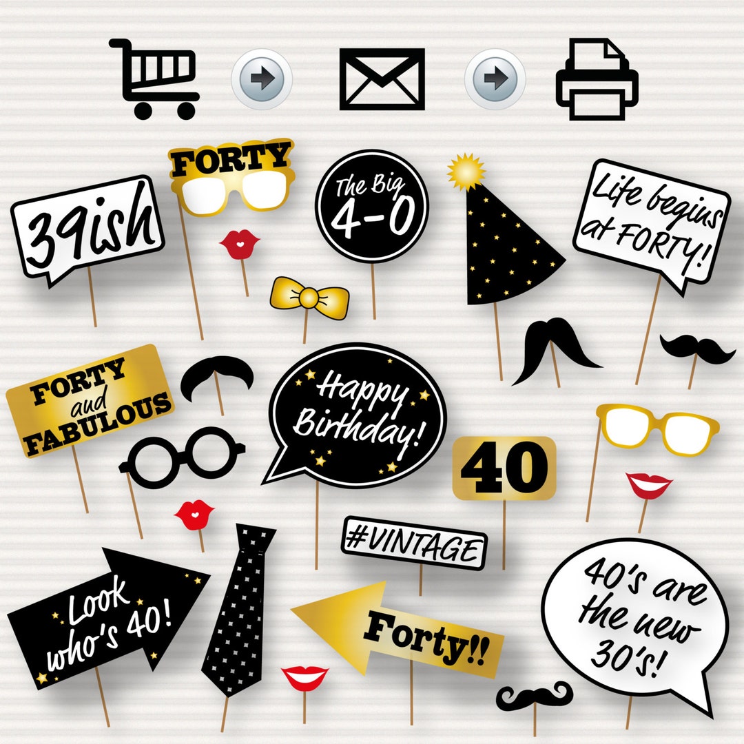 40th Birthday Party Printable Photo Booth Props Glasses, Hats, Ties, Lips, Mustaches, Speech INSTANT DOWNLOAD Printable Birthday Props - Etsy