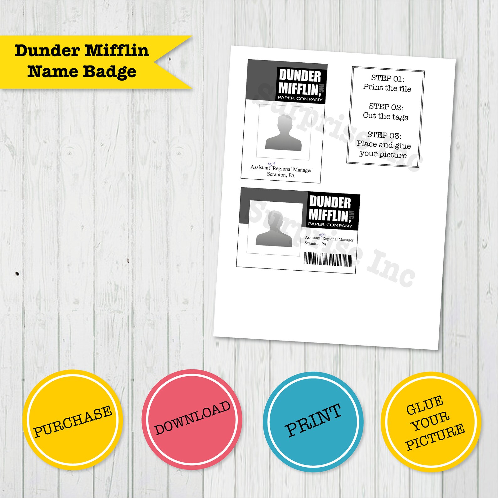 The Office Bundle Dunder Mifflin Name Badge and Dundie - Etsy