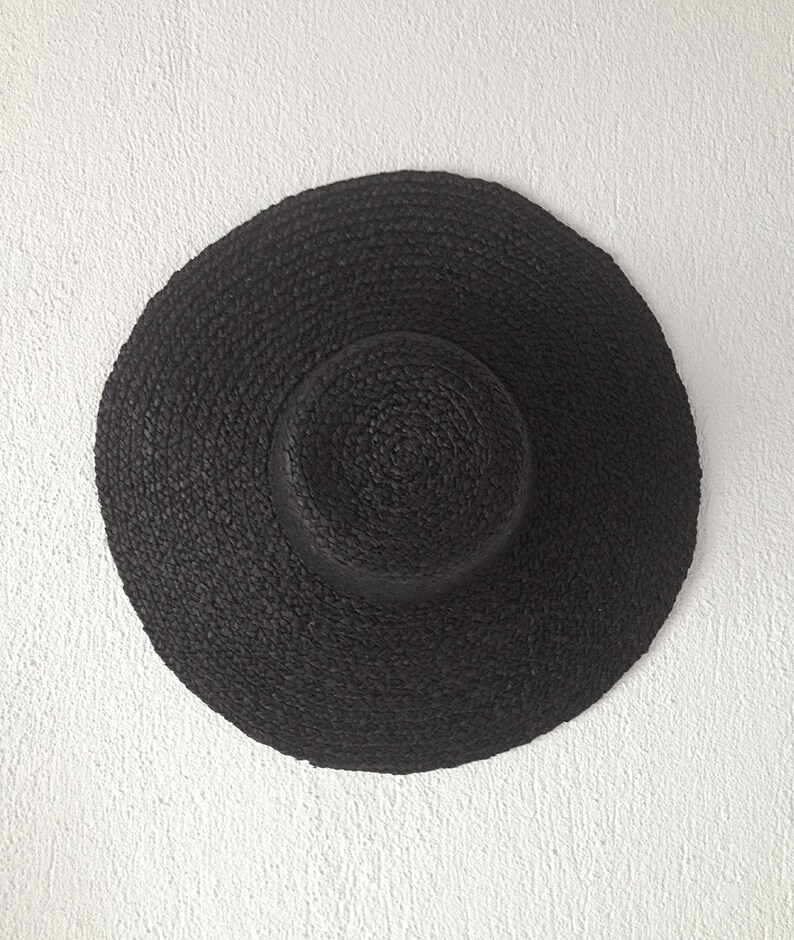 Black Straw Hat Boater Style Sun Hat Chapeau de Paille Strohhut