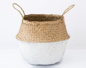 Dipped White Belly Basket Seagrass Panier Boule Large Medium Nursery Toy Storage Planter Market Tote Bag