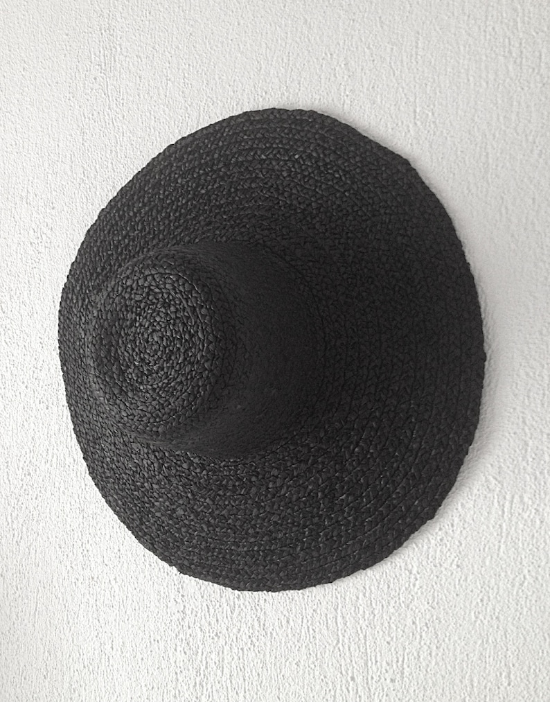 Black Straw Hat Boater Style Sun Hat Chapeau de Paille Strohhut