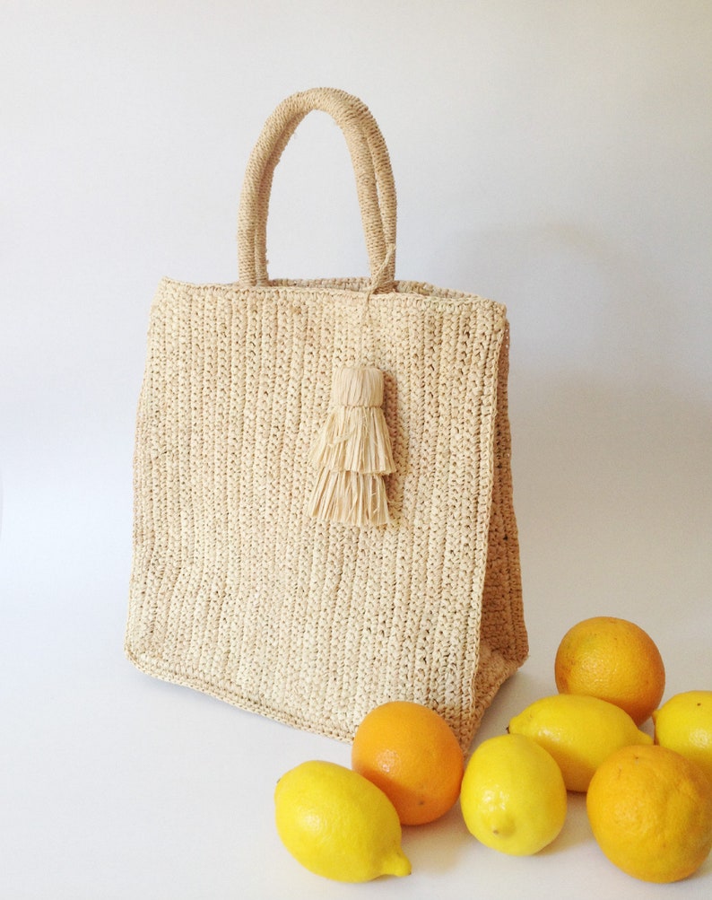 Raffia tote tas stro tas rieten mand SAC Cabas SAC de Etsy
