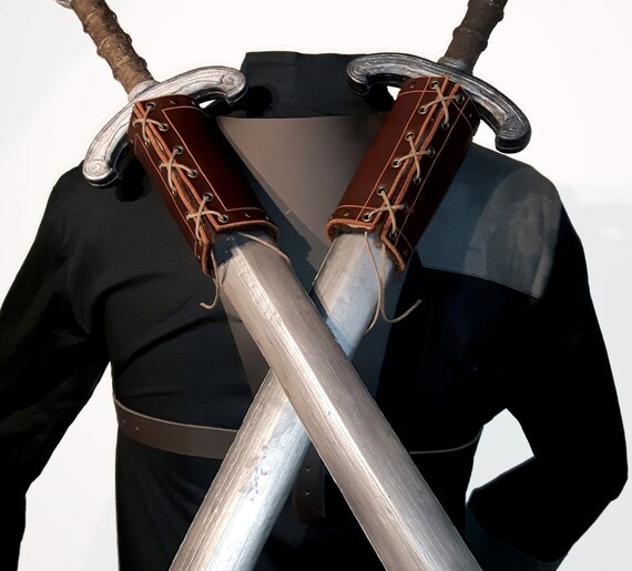 Double Back Scabbard In Real Leather For Larp Swords Weapons Etsy