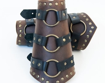 Forearm leather with decorative rings, medieval costume, steampunk