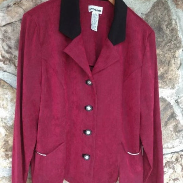 80s Suit Jacket Maroon & Black by Perceptions Size 18 Shoulder Pads FREE SHIPPING