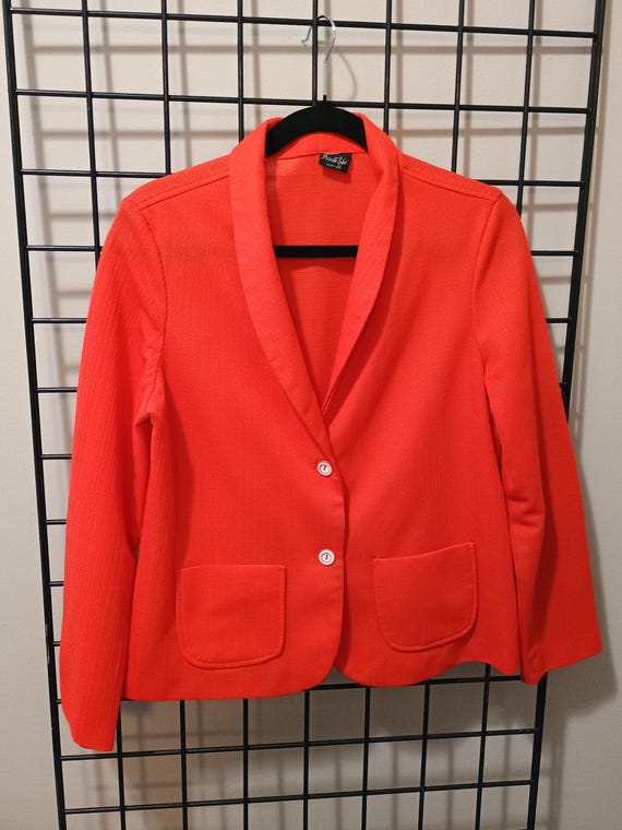 70s Orange Polyester Blazer: Stretch Seersucker, … - image 3