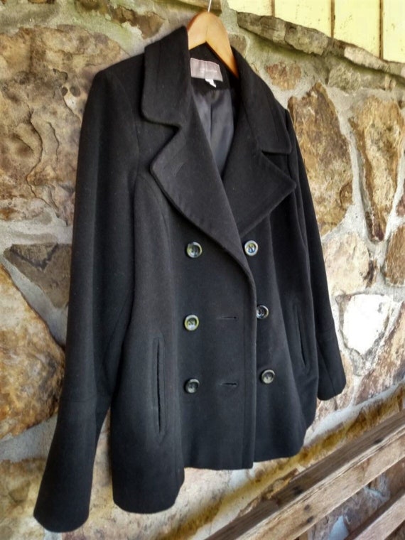 Croft & Barrow 90s Pea Coat Black Wool Double Breasted Large FREE ...