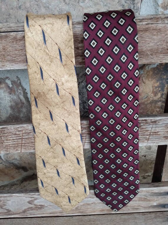 Vintage Silk Tie 80s Gold & Maroon Mens Neckties Lot … Gem