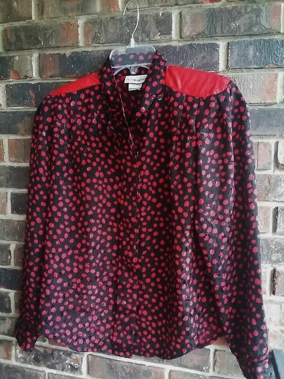80s Glam Blouse by City Girl Black Red Shoulder Pa