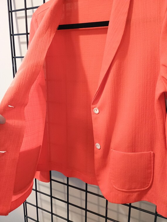 70s Orange Polyester Blazer: Stretch Seersucker, … - image 5