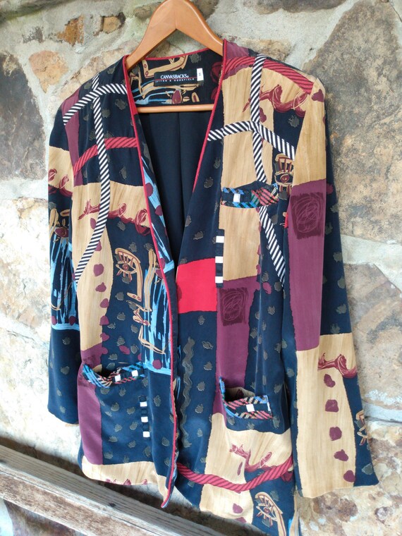 80s Silk Patchwork Jacket: Mosaic Print, Shoulder… - image 5