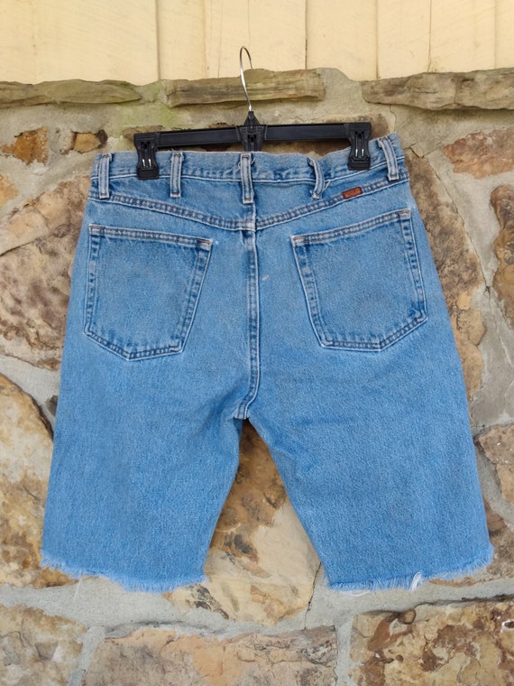 Blue Jean Shorts Rustler Waist 34 Frayed Stonewash