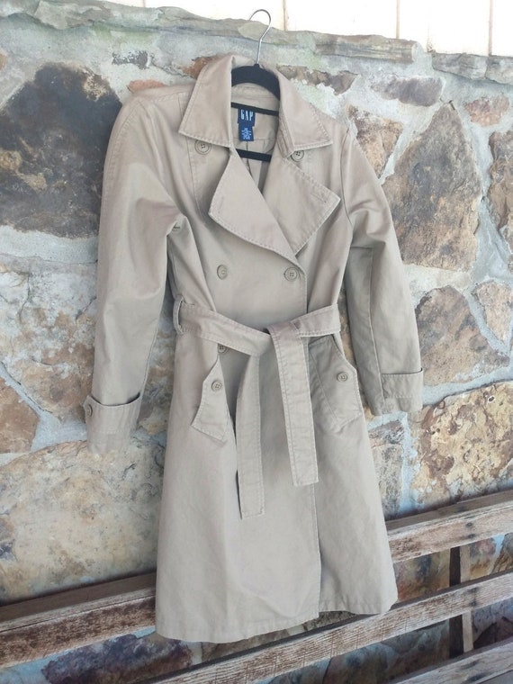 90s Gap Trench Coat Double Breasted XS Tan Womens 