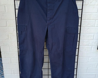 Mens Military Navy Issue Pants: Multi Pockets, Button Fly, Drawstring Hem