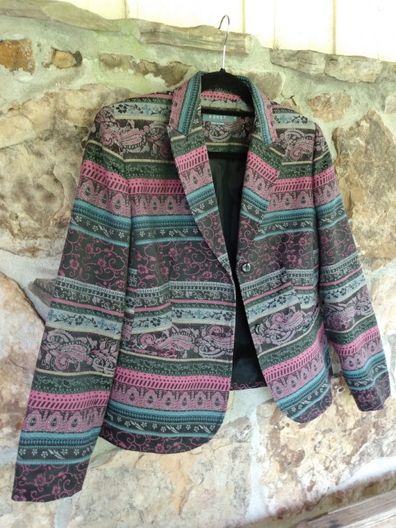 Vintage Koret Tribal Blazer: 90s One-Button Jacke… - image 1