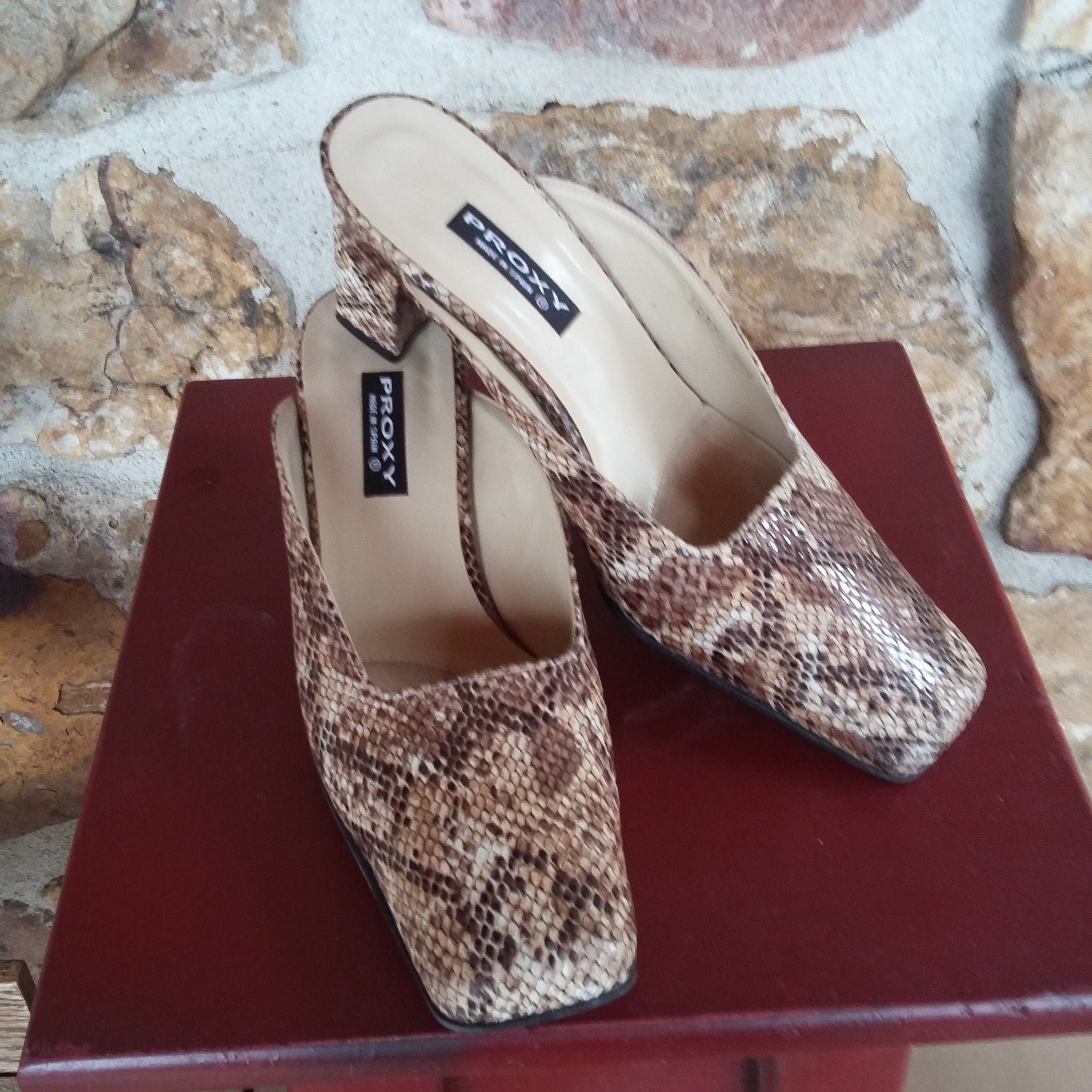 Faux snakeskin mules sale