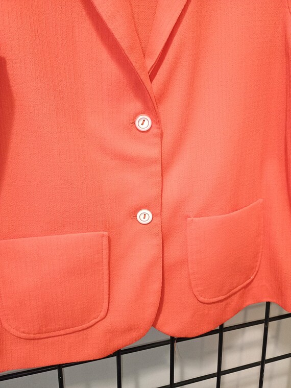70s Orange Polyester Blazer: Stretch Seersucker, … - image 8