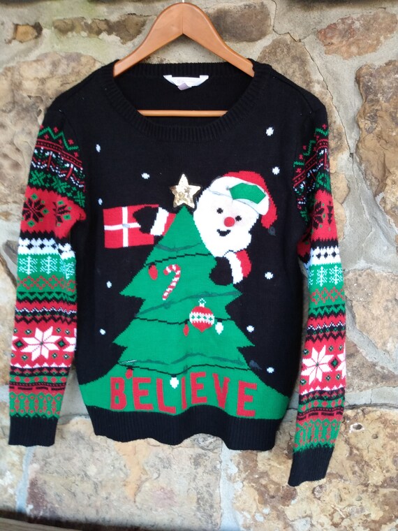 Ugly Christmas Sweater Santa Chimney Believe Larg… - image 1