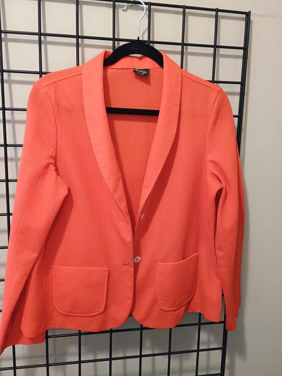 70s Orange Polyester Blazer: Stretch Seersucker, … - image 7