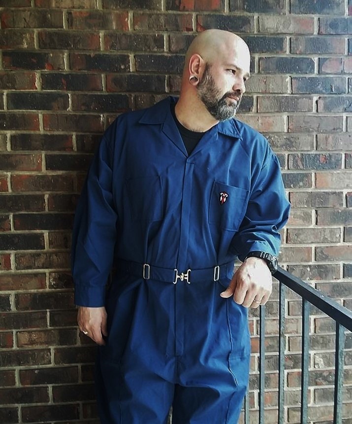 Vintage Mens Coveralls 70s Para Suit Blue Jumpsuit Sky Diving