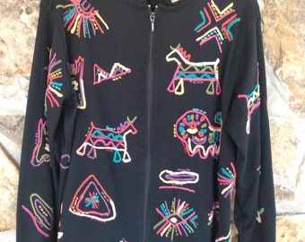 90s Embroidered Jacket Unlined Aztec Southwestern Large FREE Shipping