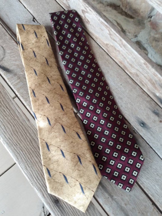 Vintage Silk Tie 80s Gold & Maroon Mens Neckties Lot … Gem