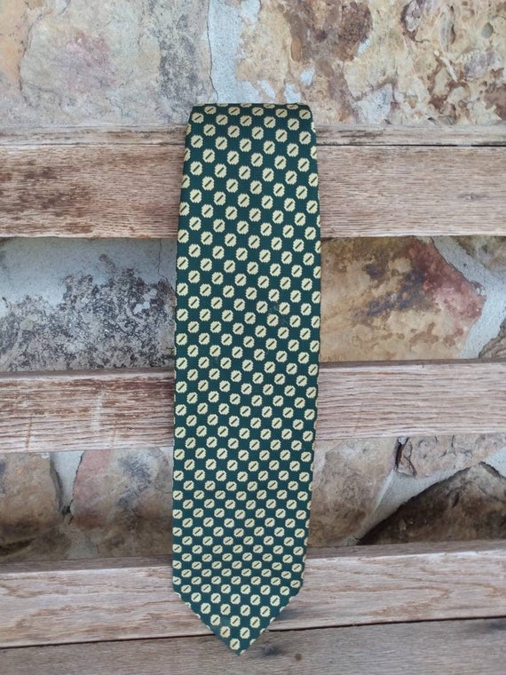 Vintage 60s Necktie Wide Olive Green & Gold Polye… - image 1