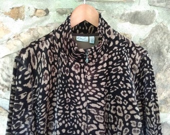 Ocelot Print Velour Jacket Lage Made in Kenya Front Zip Pockets FREE Shipping