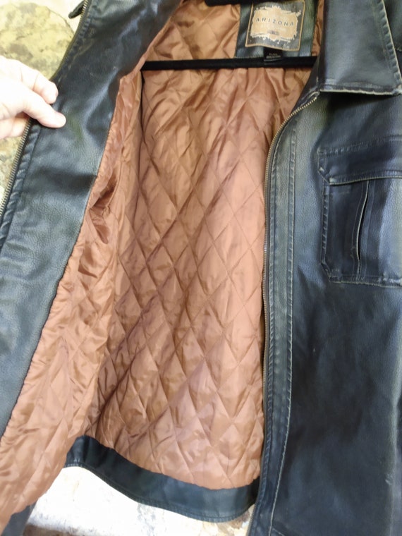 Mens 90s Distressed Jacket Vegan Brown Pockets Li… - image 6