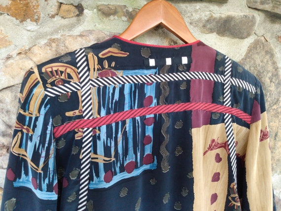 80s Silk Patchwork Jacket: Mosaic Print, Shoulder… - image 2