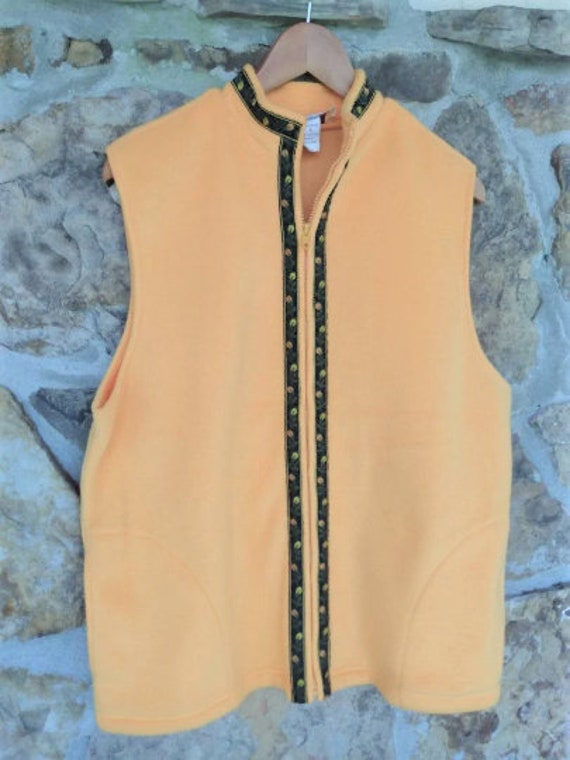 Yellow Fleece Vest Flower Border Medium Zip Front by … Gem