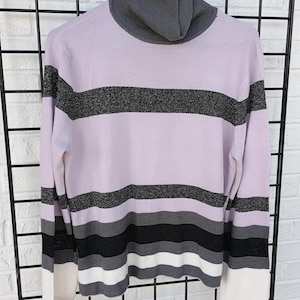 90s Sparkle Striped Pullover: Lilac Black Metallic Sweater - Large