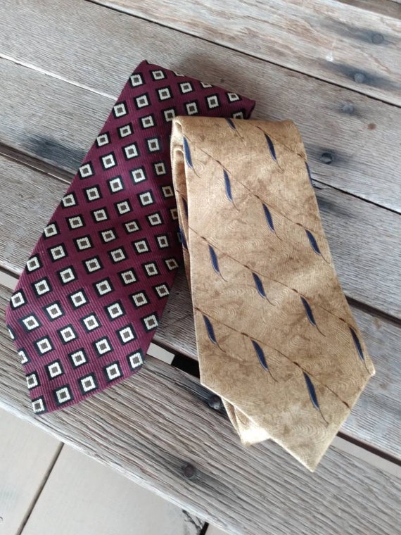 Vintage Silk Tie 80s Gold & Maroon Mens Neckties Lot … Gem