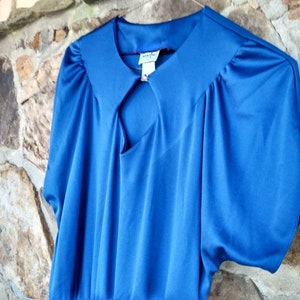 Vintage 70s Dress Pepper Tree Blue Size 13/14 Keyhole Neckline FREE SHIPPING
