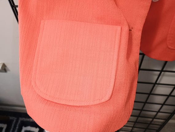 70s Orange Polyester Blazer: Stretch Seersucker, … - image 6