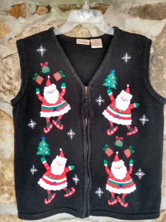 Ugly Christmas Sweater Vest Black Red 
