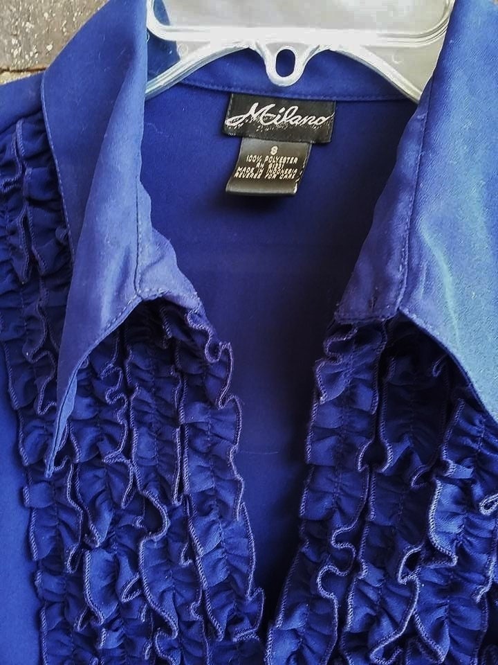 Sheer Ruffle Blouse Vtg 70s Royal Blue 