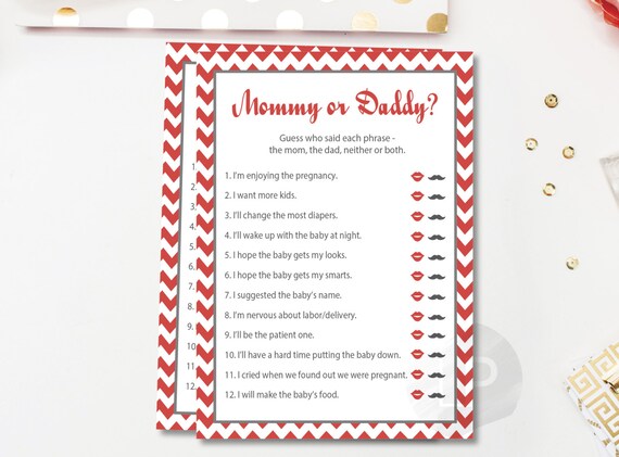 Red Mommy or Daddy Baby Shower Quiz He Said She Said baby