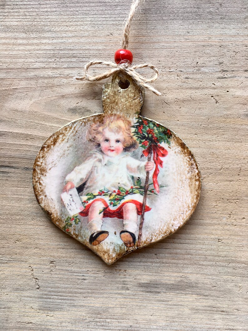 Wooden Christmas Ornaments Set of 4 Santa Ornaments Vintage Etsy