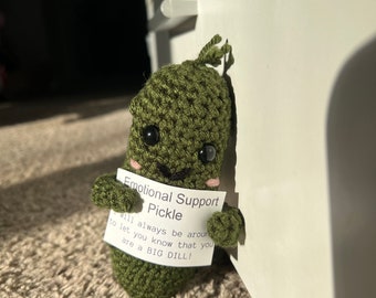 positive pickle, handmade crochet plush, good vibes pickle,