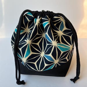 Drawstring project bag, knitting project bag, craft bag, small project bag, crochet bag, knitting bag, traditional Japanese design