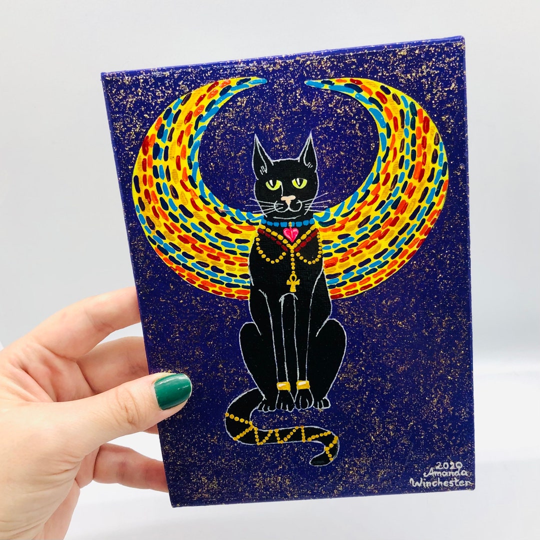 Egyptian Cat Wall Art Original Acrylic Painting on 5 X 7 / Etsy