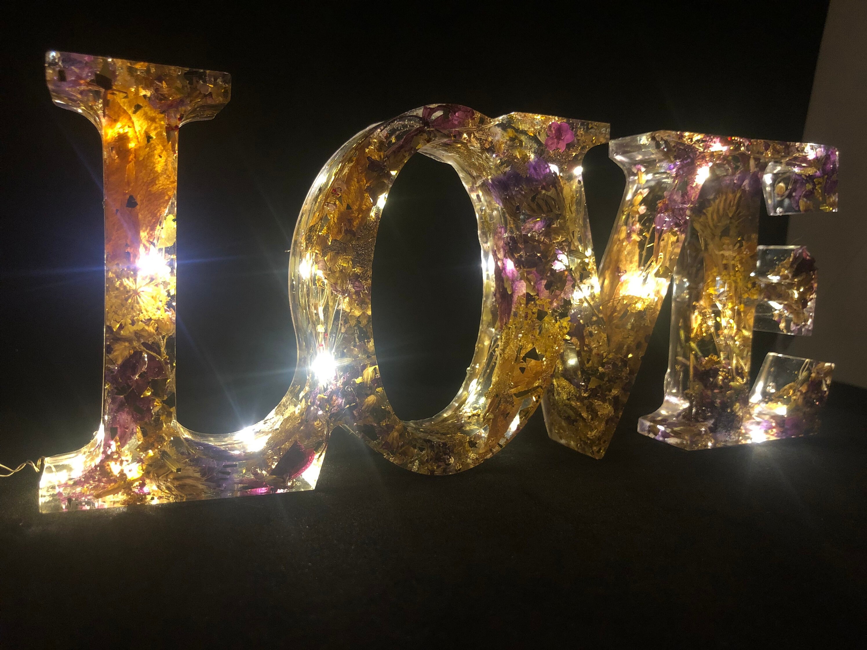 LED LOVE Light Decor Mood Light with Real Flowers Birthday Etsy