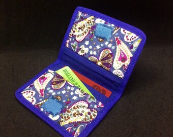 Blue Paisley Hearts Card Holder Wallet, Credit Card Case, Business Cards, Birthday Gift Ideas