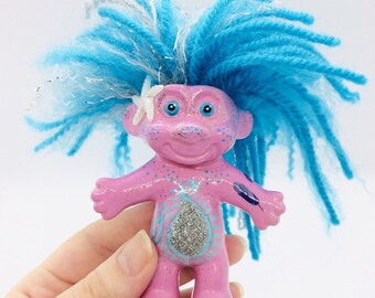 Namaste Troll, Baby Pink & Blue Sparkly Troll Doll, Birthday Gift Ideas, Heirloom Doll